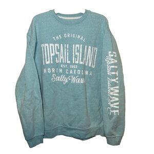 Topsail Island NC Women's Sweatshirt Teal Blue Preppy Beachy Coastal Town Sz XL